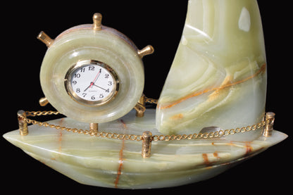 Afghan Jade hand-carved sailing ship with trim and clock 200*60*215mm 1040g Rocks and Things