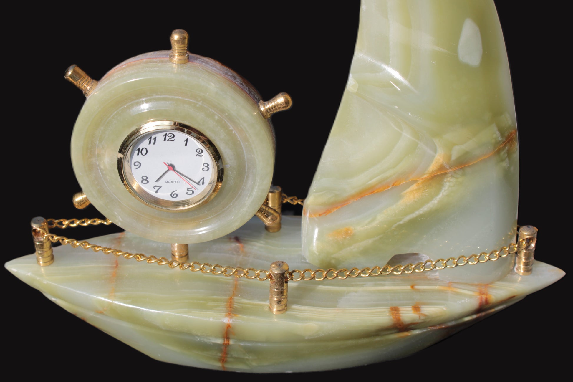 Afghan Jade hand-carved sailing ship with trim and clock 200*60*215mm 1040g Rocks and Things