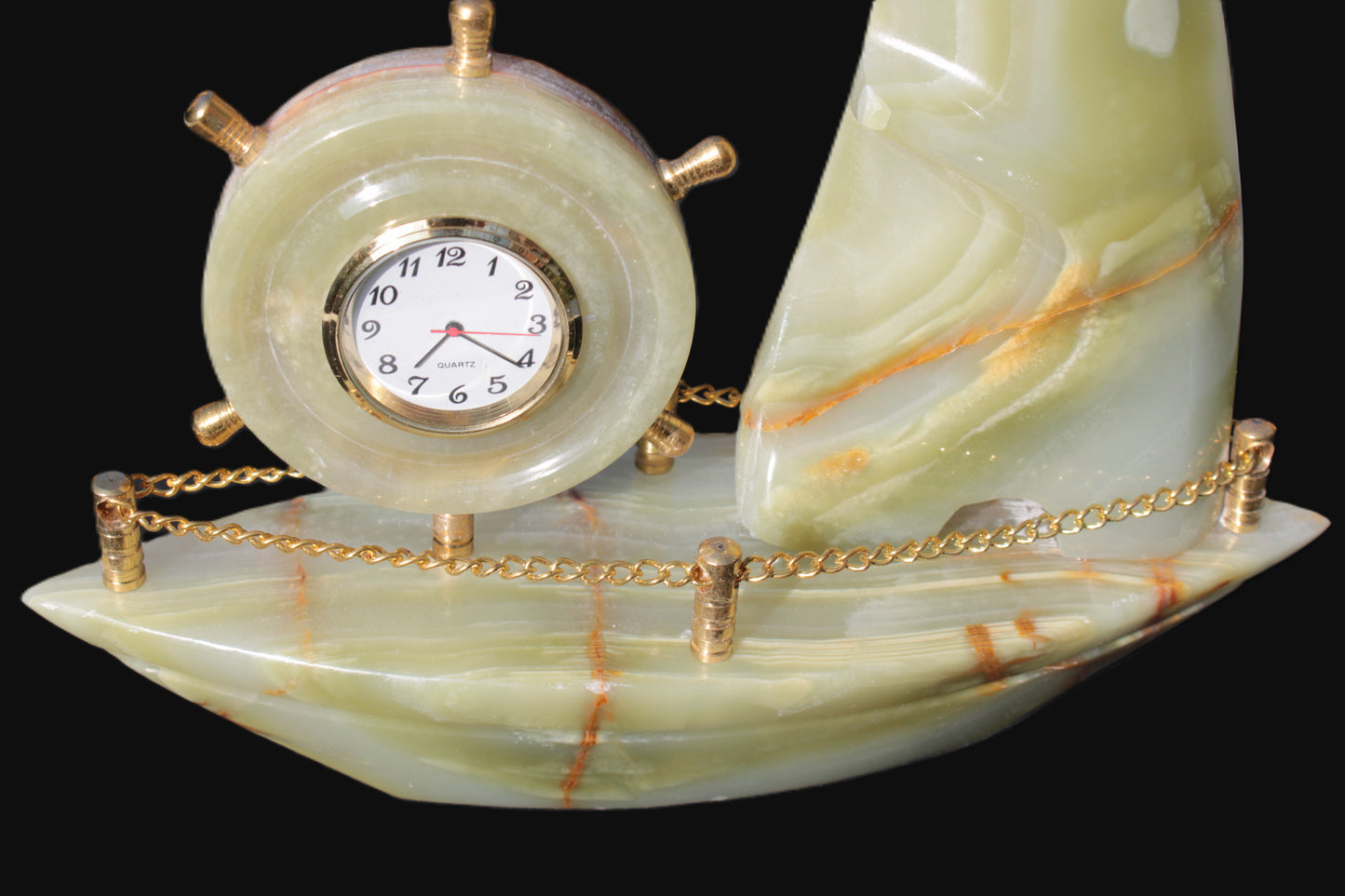 Afghan Jade hand-carved sailing ship with trim and clock 200*60*215mm 1040g Rocks and Things