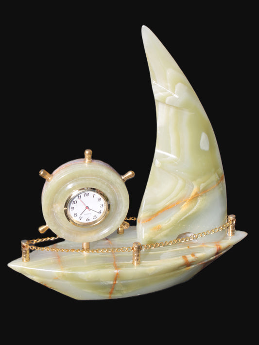 Afghan Jade hand-carved sailing ship with trim and clock 200*60*215mm 1040g Rocks and Things