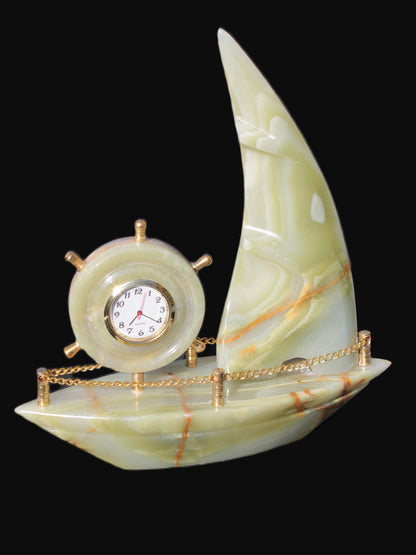 Afghan Jade hand-carved sailing ship with trim and clock 200*60*215mm 1040g Rocks and Things