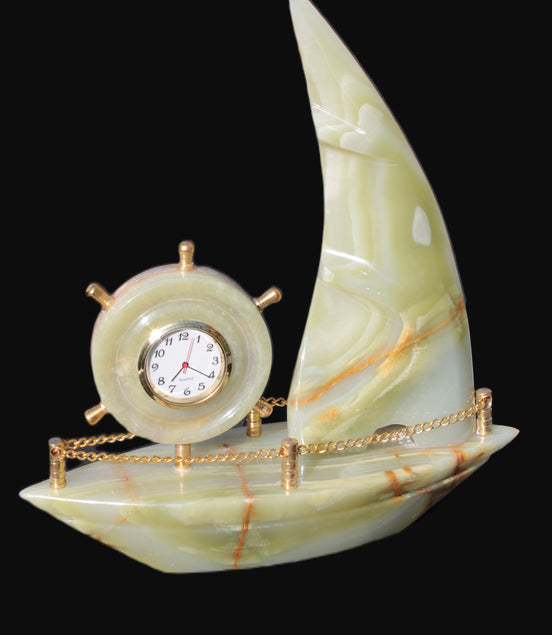 Afghan Jade hand-carved sailing ship with trim and clock 200*60*215mm 1040g Rocks and Things