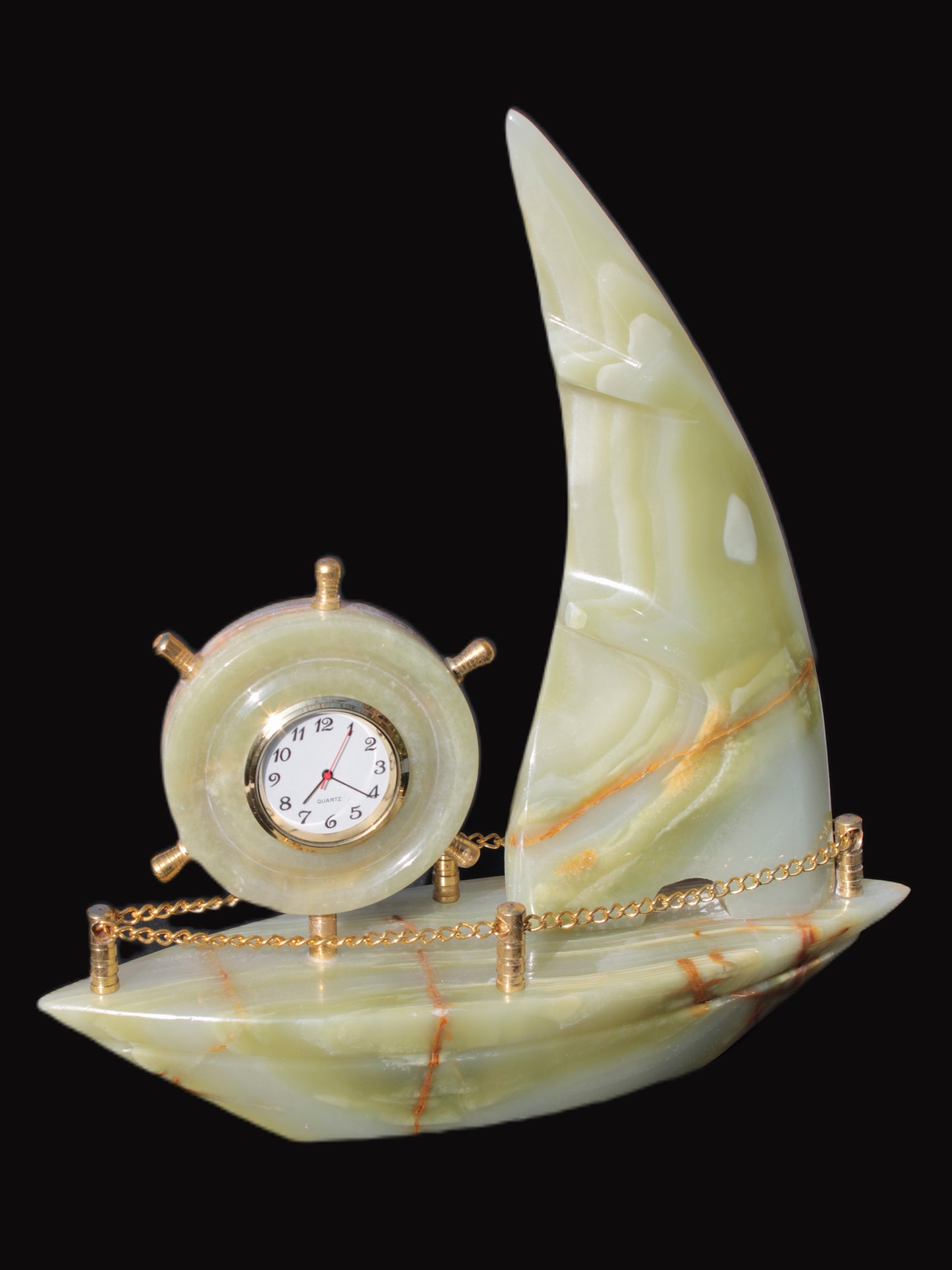 Afghan Jade hand-carved sailing ship with trim and clock 200*60*215mm 1040g Rocks and Things