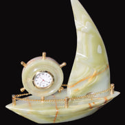 Afghan Jade hand-carved sailing ship with trim and clock 200*60*215mm 1040g Rocks and Things