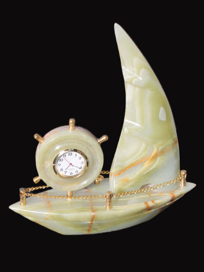 Afghan Jade hand-carved sailing ship with trim and clock 200*60*215mm 1040g Rocks and Things