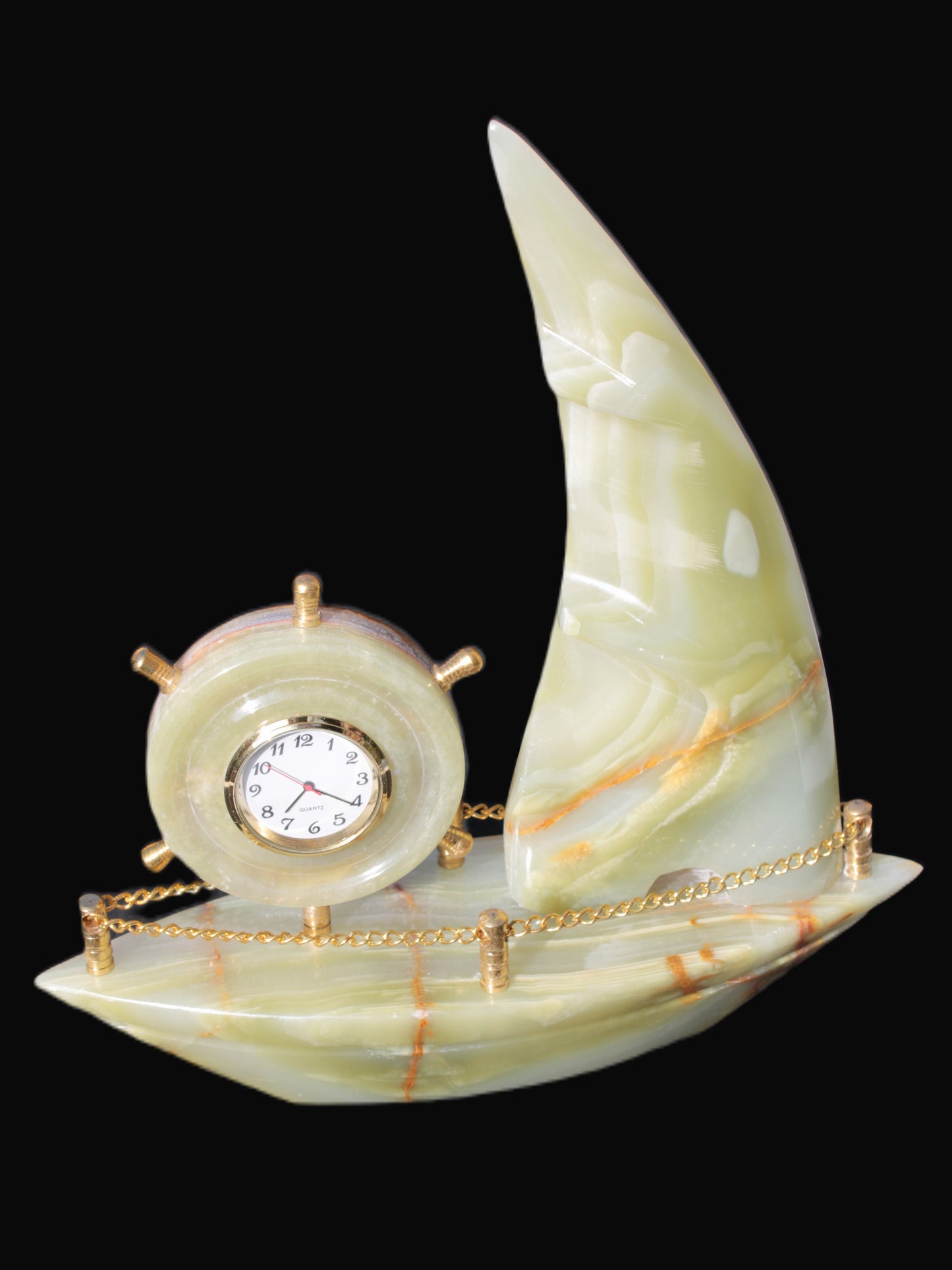 Afghan Jade hand-carved sailing ship with trim and clock 200*60*215mm 1040g Rocks and Things