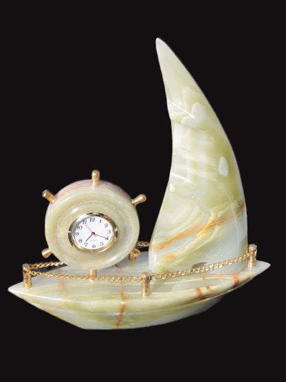 Afghan Jade hand-carved sailing ship with trim and clock 200*60*215mm 1040g Rocks and Things