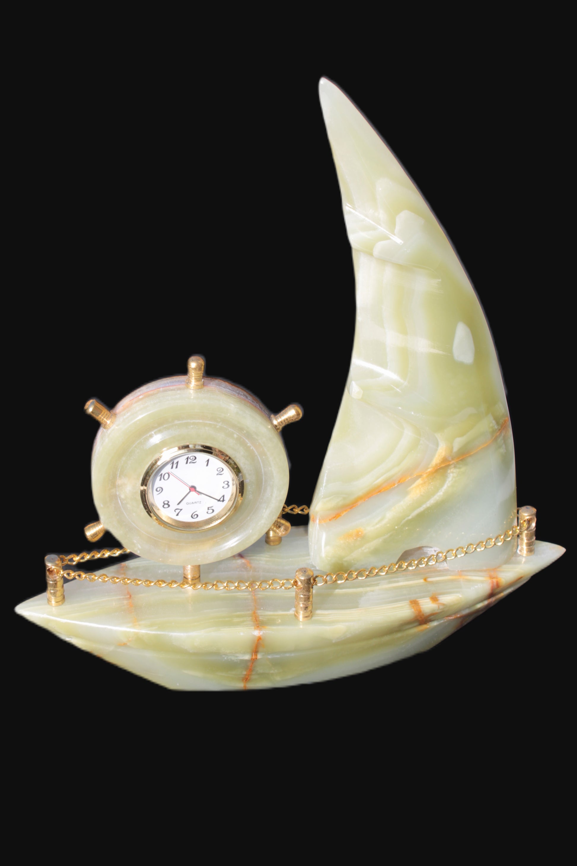 Afghan Jade hand-carved sailing ship with trim and clock 200*60*215mm 1040g Rocks and Things