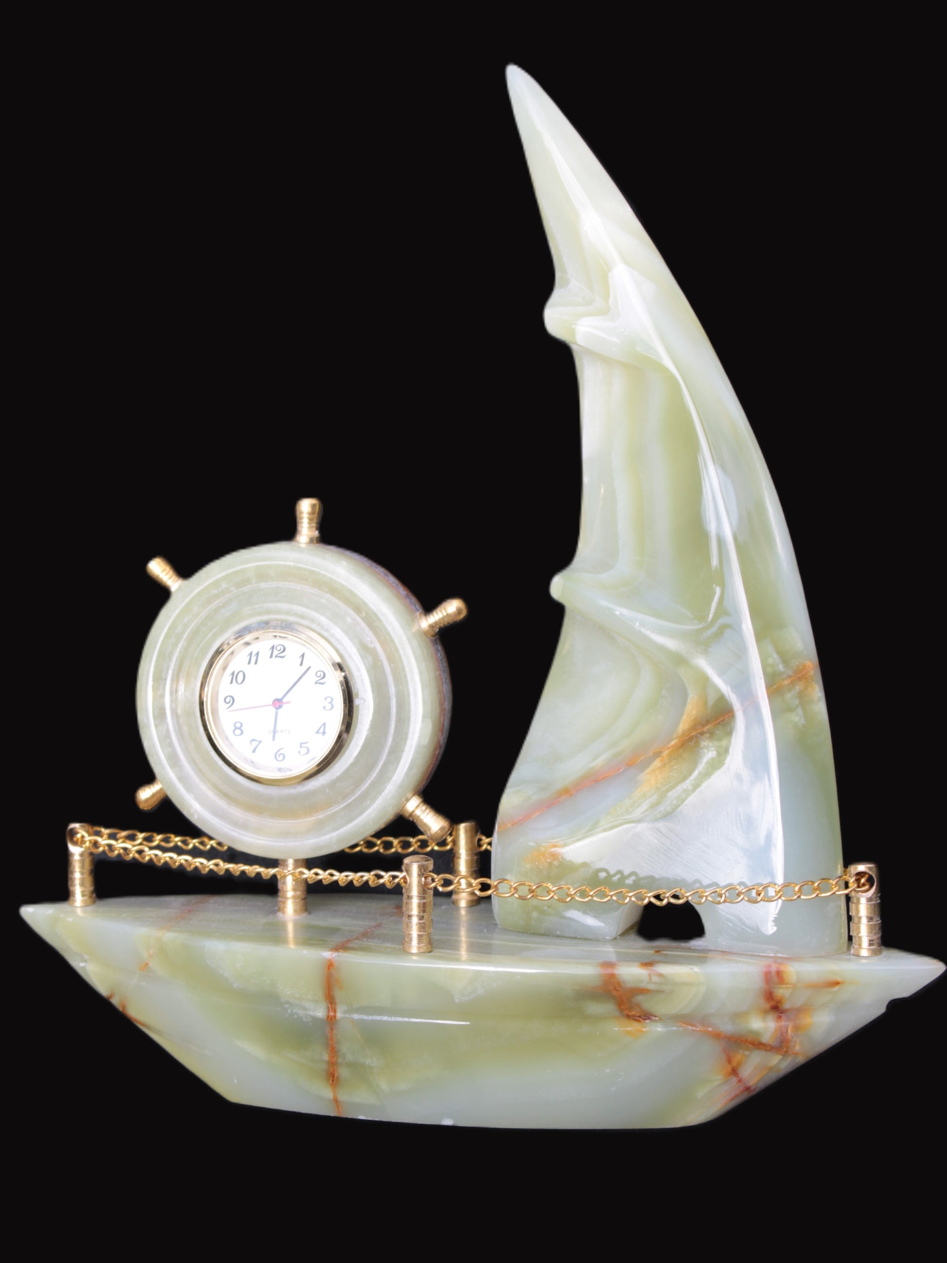 Afghan Jade hand-carved sailing ship with trim and clock 200*60*215mm 1040g Rocks and Things