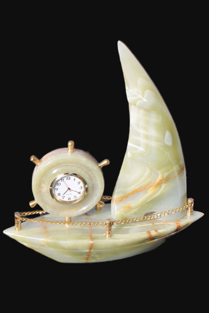 Afghan Jade hand-carved sailing ship with trim and clock 200*60*215mm 1040g Rocks and Things