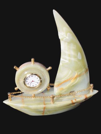 Afghan Jade hand-carved sailing ship with trim and clock 200*60*215mm 1040g Rocks and Things