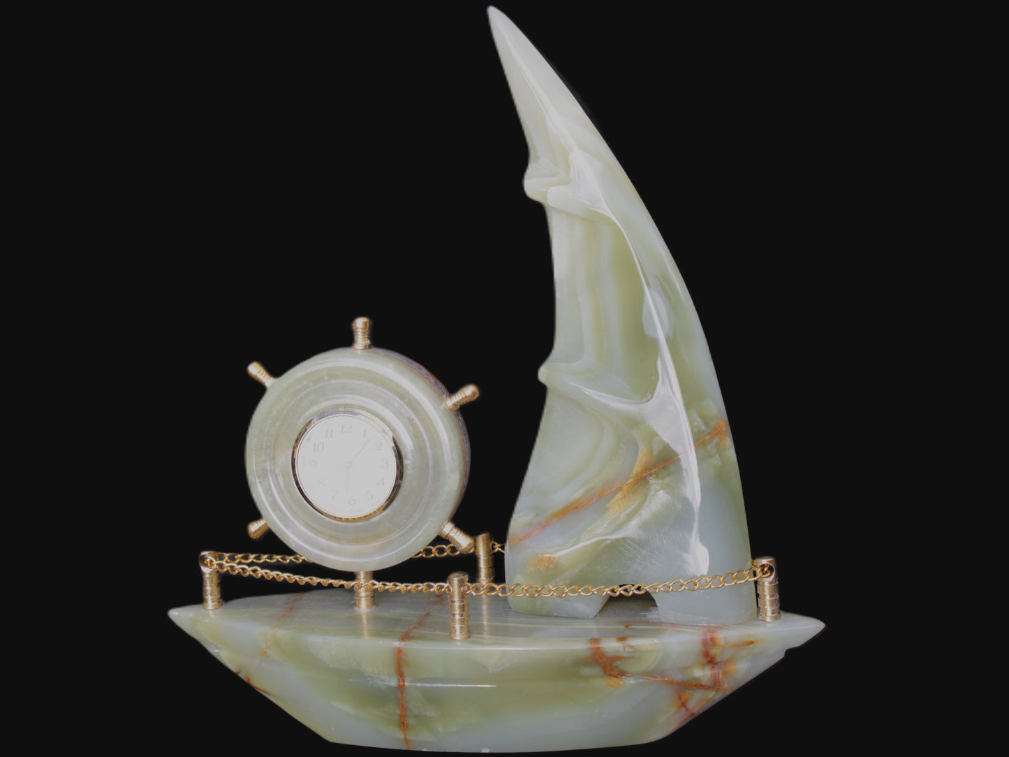 Afghan Jade hand-carved sailing ship with trim and clock 200*60*215mm 1040g Rocks and Things