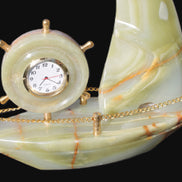 Afghan Jade hand-carved sailing ship with trim and clock 200*60*215mm 1040g Rocks and Things