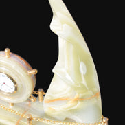 Afghan Jade hand-carved sailing ship with trim and clock 200*60*215mm 1040g Rocks and Things