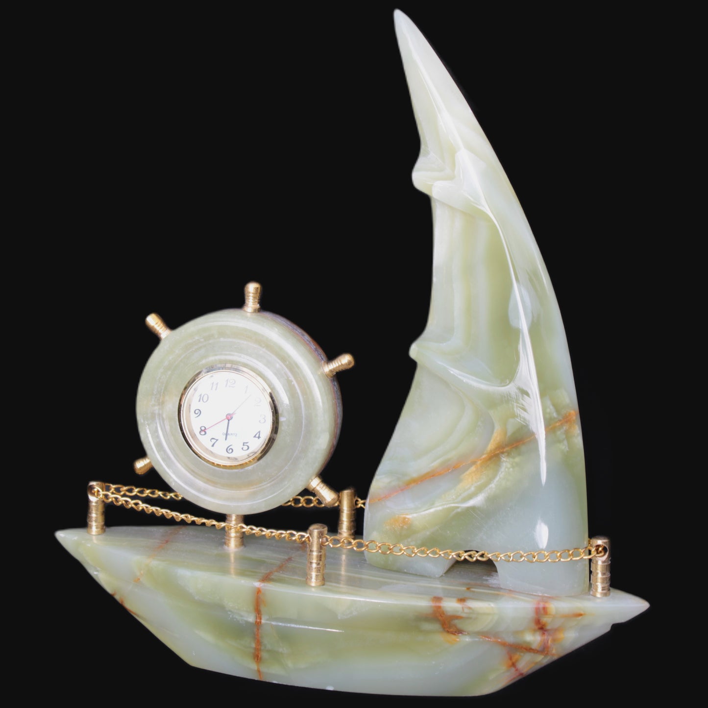 Afghan Jade hand-carved sailing ship with trim and clock 200*60*215mm 1040g Rocks and Things