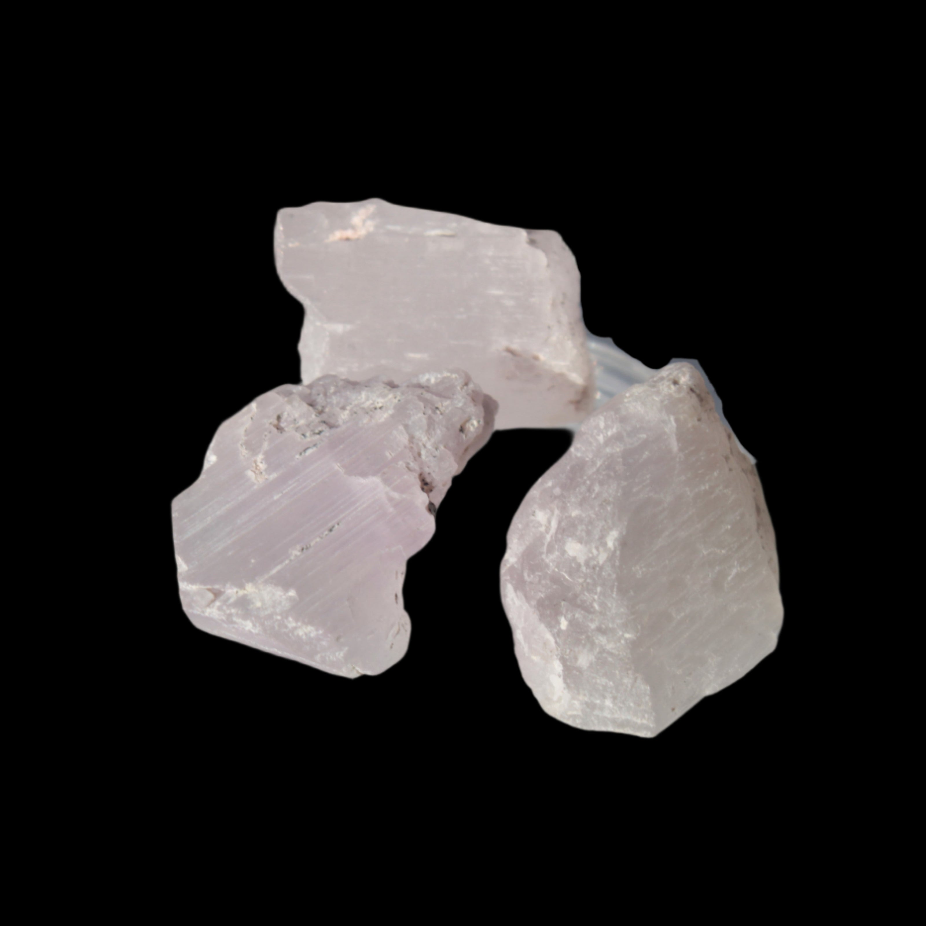 Fill with love

This Pink/Lilac Kunzite 3 crystals from Afghanistan selection weighs 59.5ct 11.9g. Kunzite is a pink Spodumene, which is a lithium aluminium silicate. It is lovely crystal that opens the