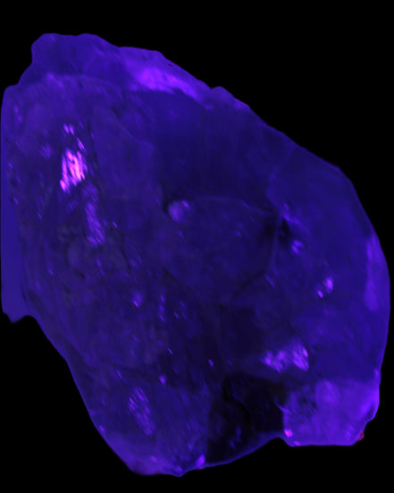 Black Tourmaline on flat-plated clear Calcite matrix from Afghanistan 65.8g in UV light - Rocks and Things Store