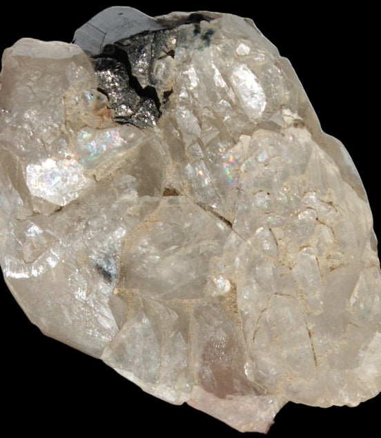 Black Tourmaline on flat-plated clear Calcite matrix from Afghanistan 65.8g in sunlight - Rocks and Things Store