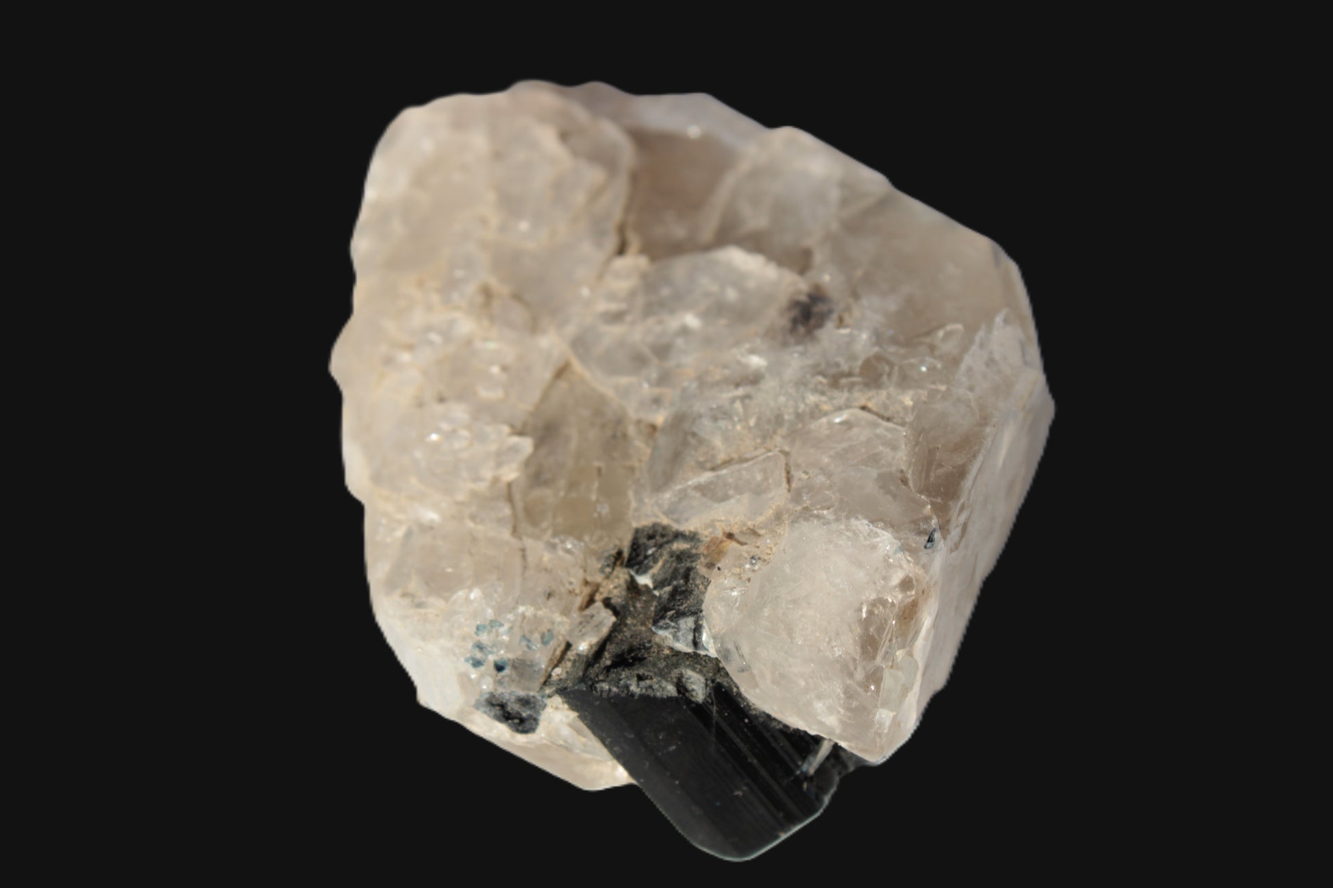 Black Tourmaline on flat-plated clear Calcite matrix from Afghanistan 65.8g Rocks and Things