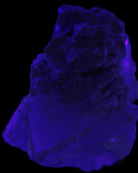 Large bi-colour terminated Green Tourmaline, Clear Aquamarine & Lepidolite on matrix 118.9g in UV light - Rocks and Things Store