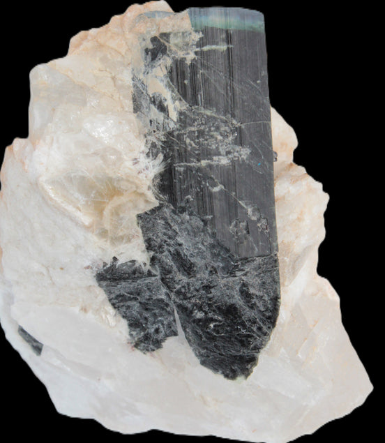 Large bi-colour terminated Green Tourmaline, Clear Aquamarine & Lepidolite on matrix 118.9g in sunlight - Rocks and Things Store