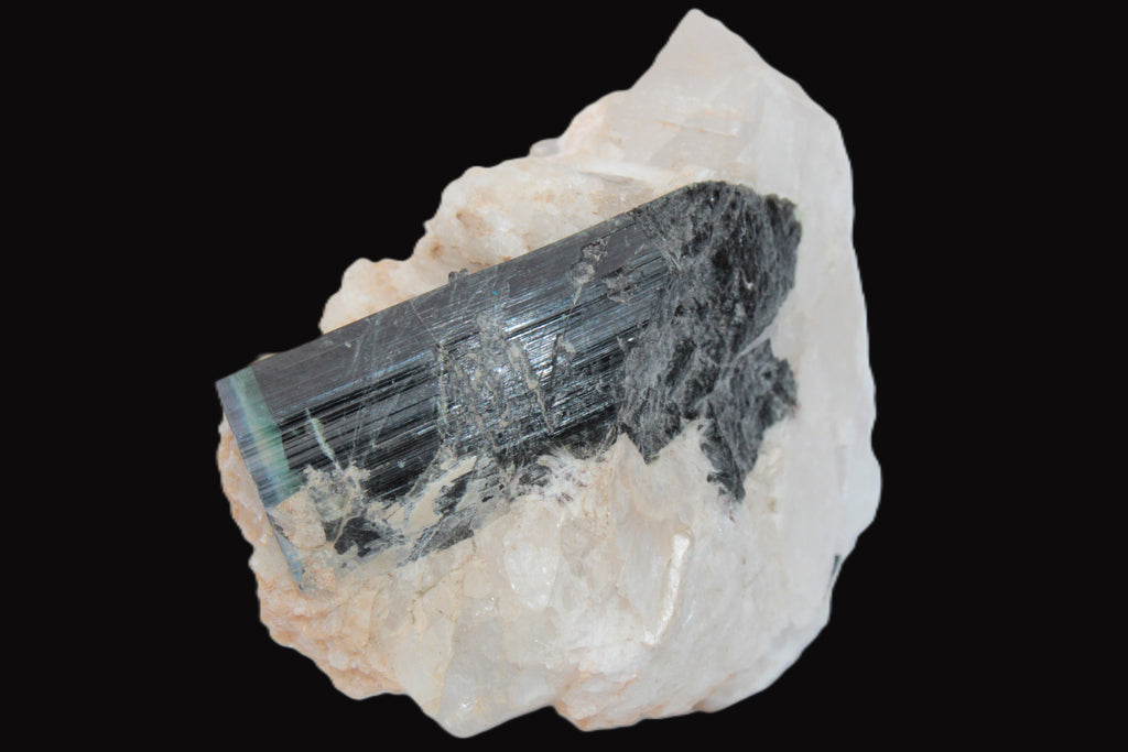 Large bi-colour terminated Green Tourmaline, Clear Aquamarine & Lepidolite on Calcite 118.9g Rocks and Things