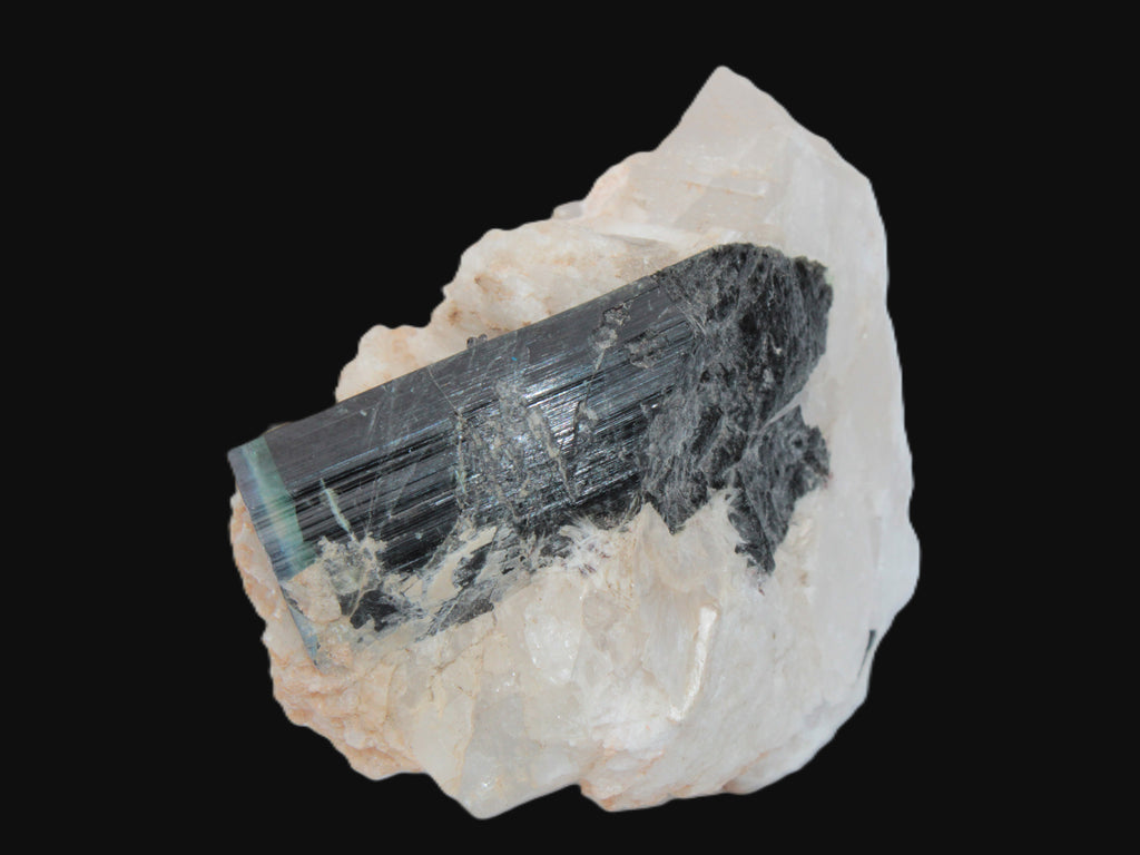 Large bi-colour terminated Green Tourmaline, Clear Aquamarine & Lepidolite on Calcite 118.9g Rocks and Things