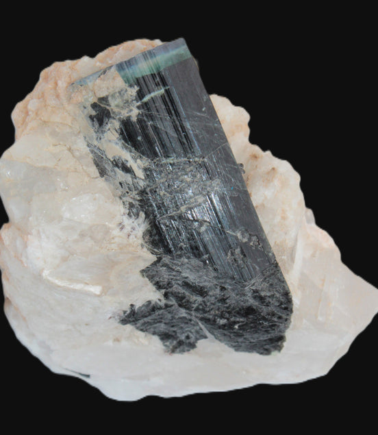Large bi-colour terminated Green Tourmaline, Clear Aquamarine & Lepidolite on matrix 118.9g in sunlight - Rocks and Things Store