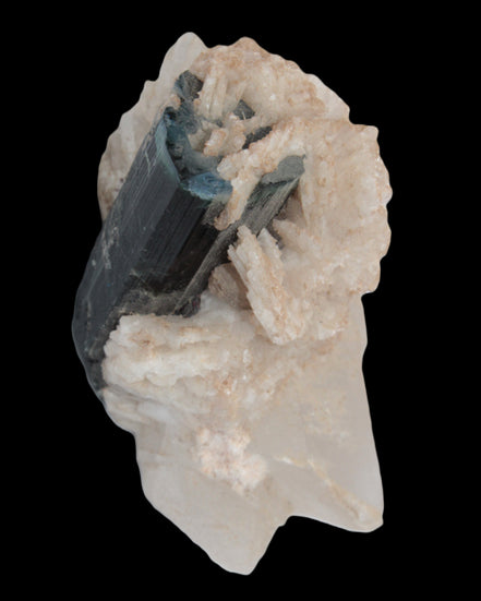 Large bi-colour terminated Green Tourmaline, Clear Aquamarine & Lepidolite on matrix 118.9g in sunlight - Rocks and Things Store