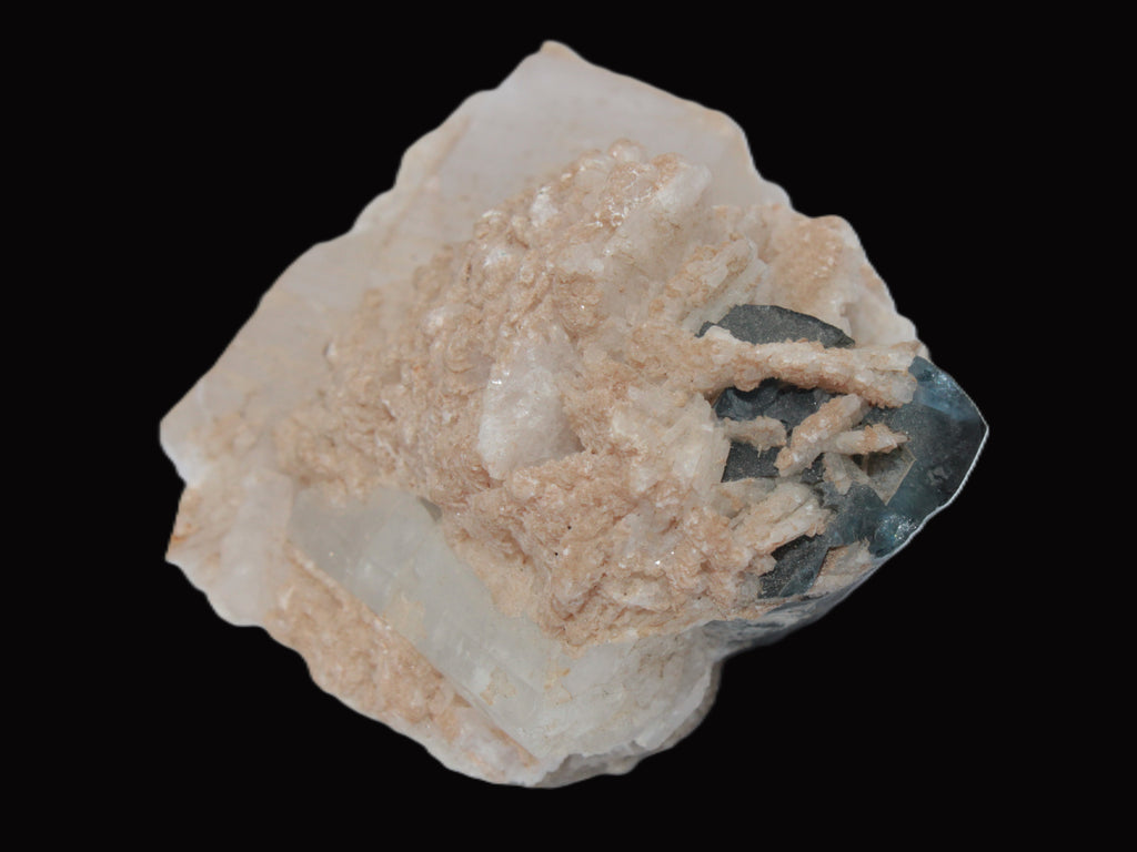 Large bi-colour terminated Green Tourmaline, Clear Aquamarine & Lepidolite on Calcite 118.9g Rocks and Things