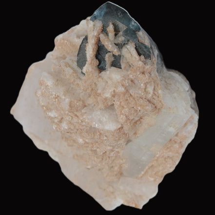 Large bi-colour terminated Green Tourmaline, Clear Aquamarine & Lepidolite on matrix 118.9g in sunlight - Rocks and Things Store