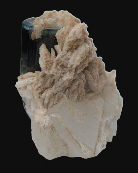 Large bi-colour terminated Green Tourmaline, Clear Aquamarine & Lepidolite on matrix 118.9g in sunlight - Rocks and Things Store