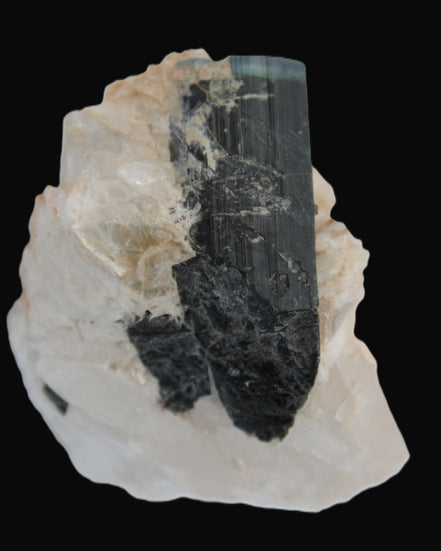 Large bi-colour terminated Green Tourmaline, Clear Aquamarine & Lepidolite on matrix 118.9g in sunlight - Rocks and Things Store