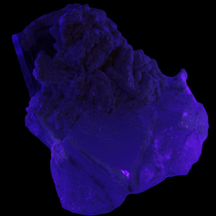 Large bi-colour terminated Green Tourmaline, Clear Aquamarine & Lepidolite on matrix 118.9g in UV light - Rocks and Things Store