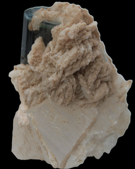 Large bi-colour terminated Green Tourmaline, Clear Aquamarine & Lepidolite on matrix 118.9g in sunlight - Rocks and Things Store