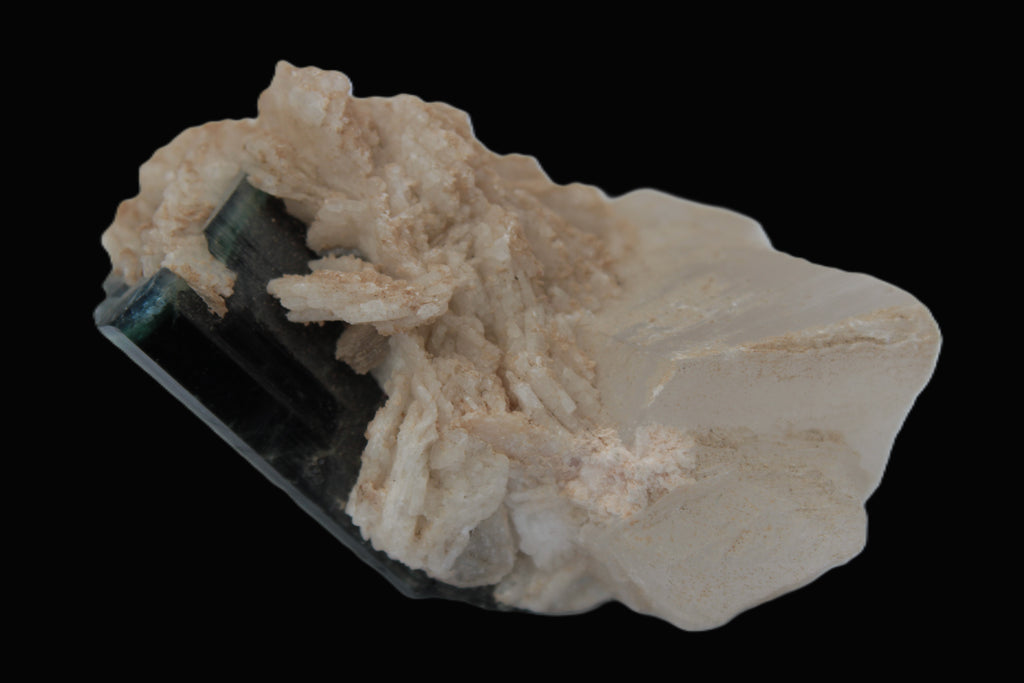 Large bi-colour terminated Green Tourmaline, Clear Aquamarine & Lepidolite on Calcite 118.9g Rocks and Things