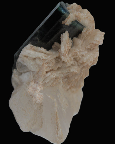 Large bi-colour terminated Green Tourmaline, Clear Aquamarine & Lepidolite on matrix 118.9g in sunlight - Rocks and Things Store