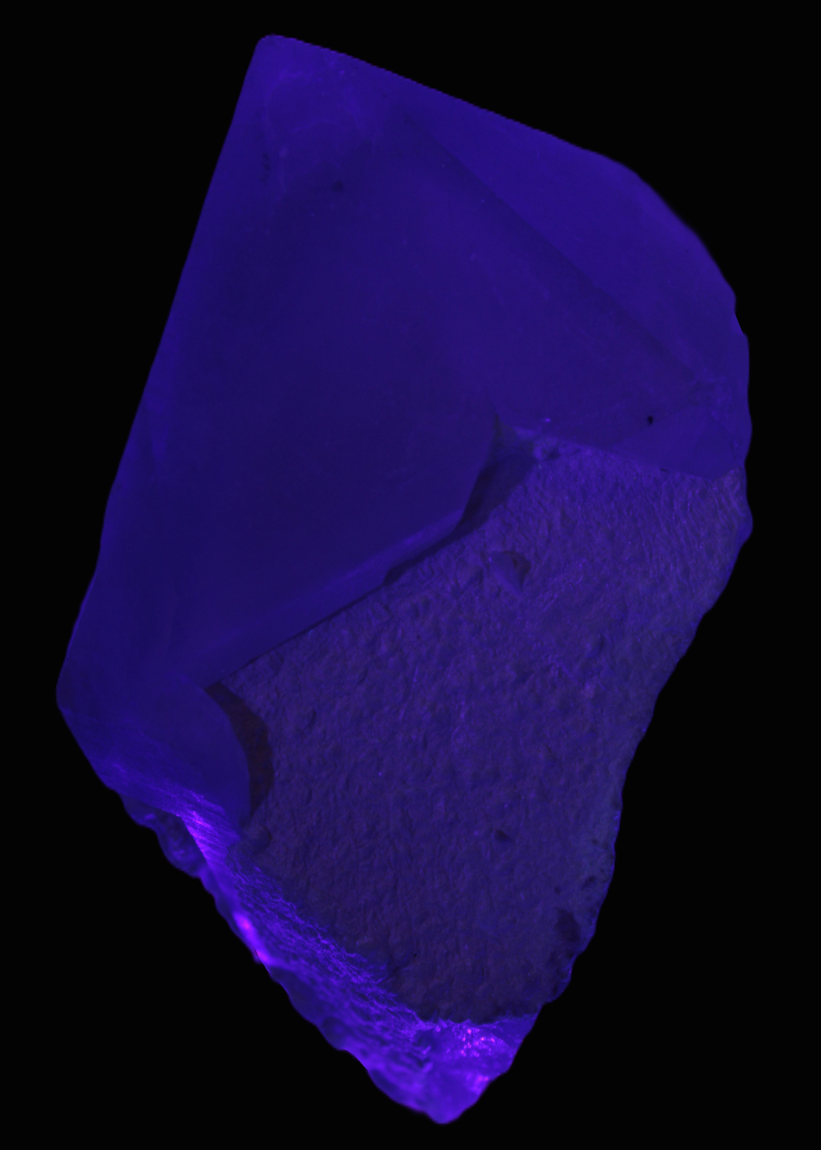 Green Tourmaline crystal on unusual Clear Calcite crystal overgrown dusted Mica layer 144g in UV light - Rocks and Things Store