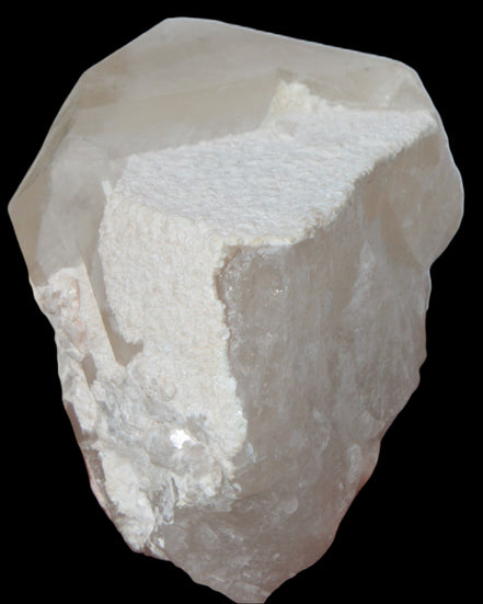 Green Tourmaline crystal on unusual Clear Calcite crystal overgrown dusted Mica layer 144g in sunlight - Rocks and Things Store