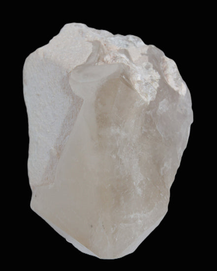 Green Tourmaline crystal on unusual Clear Calcite crystal overgrown dusted Mica layer 144g in sunlight - Rocks and Things Store