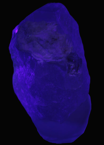 Green Tourmaline crystal on unusual Clear Calcite crystal overgrown dusted Mica layer 144g in UV light - Rocks and Things Store