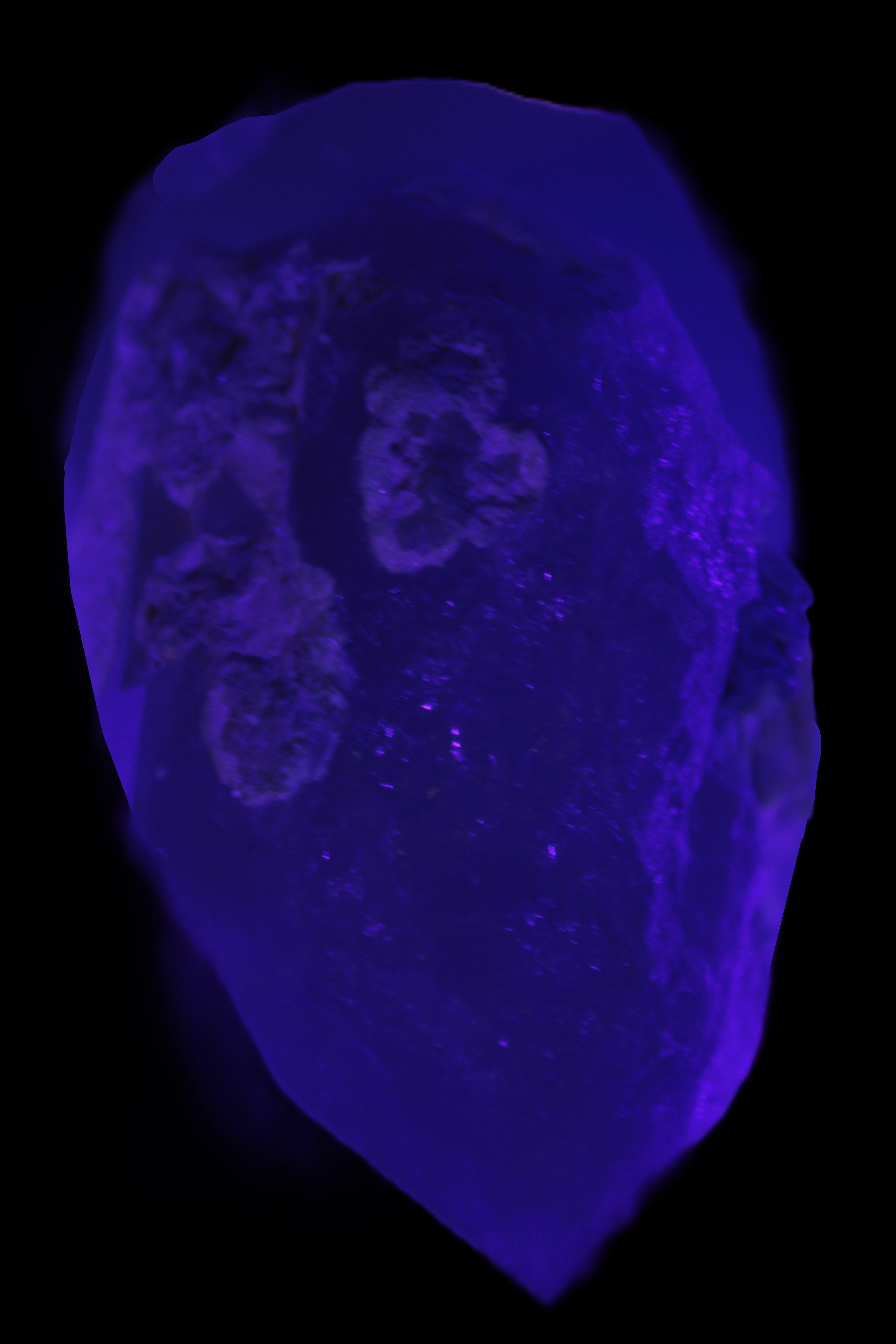 Green Tourmaline crystal on unusual Clear Calcite crystal overgrown dusted Mica layer 144g in UV light - Rocks and Things Store