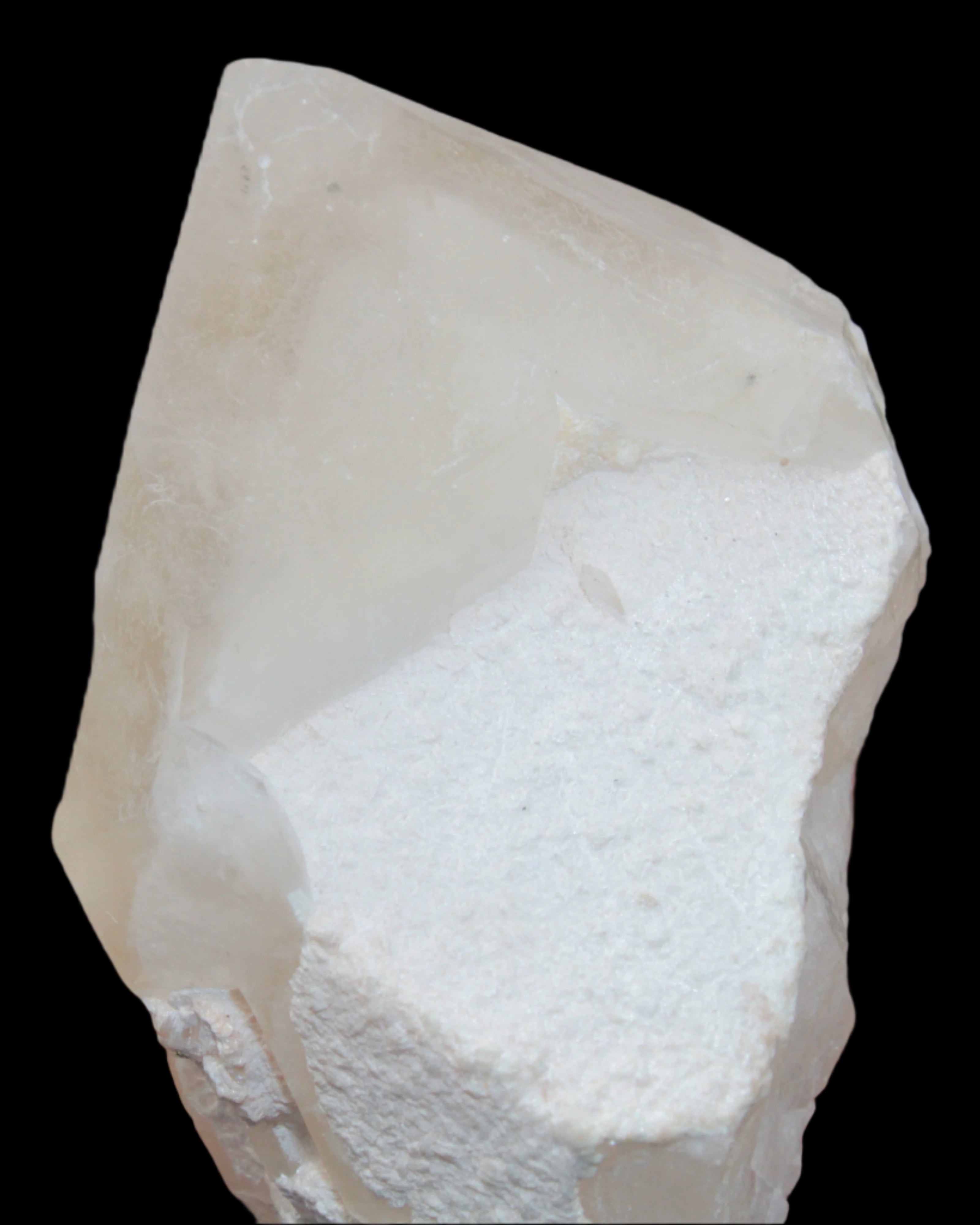 Green Tourmaline crystal on unusual Clear Calcite crystal overgrown dusted Mica layer 144g in sunlight - Rocks and Things Store