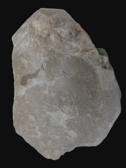 Green Tourmaline crystal on unusual Clear Calcite crystal overgrown dusted Mica layer 144g in sunlight - Rocks and Things Store