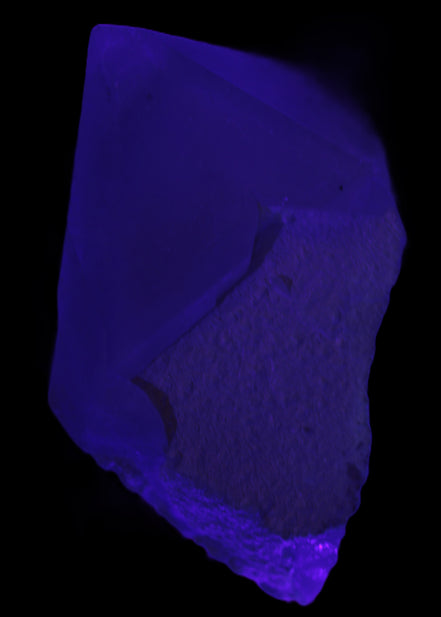 Green Tourmaline crystal on unusual Clear Calcite crystal overgrown dusted Mica layer 144g in UV light - Rocks and Things Store