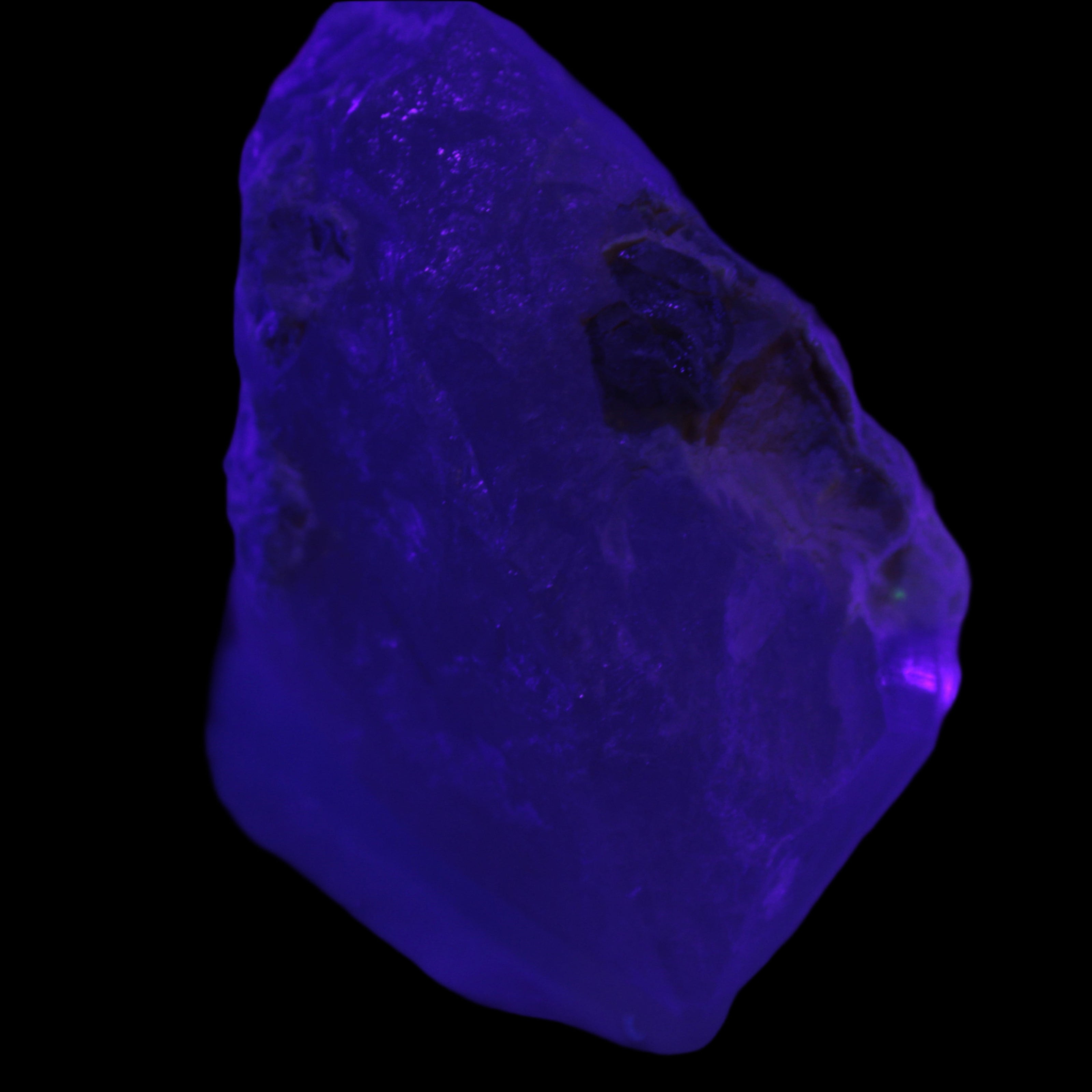 Green Tourmaline crystal on unusual Clear Calcite crystal overgrown dusted Mica layer 144g in UV light - Rocks and Things Store