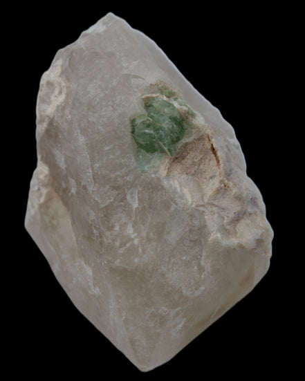 Green Tourmaline crystal on unusual Clear Calcite crystal overgrown dusted Mica layer 144g in sunlight - Rocks and Things Store