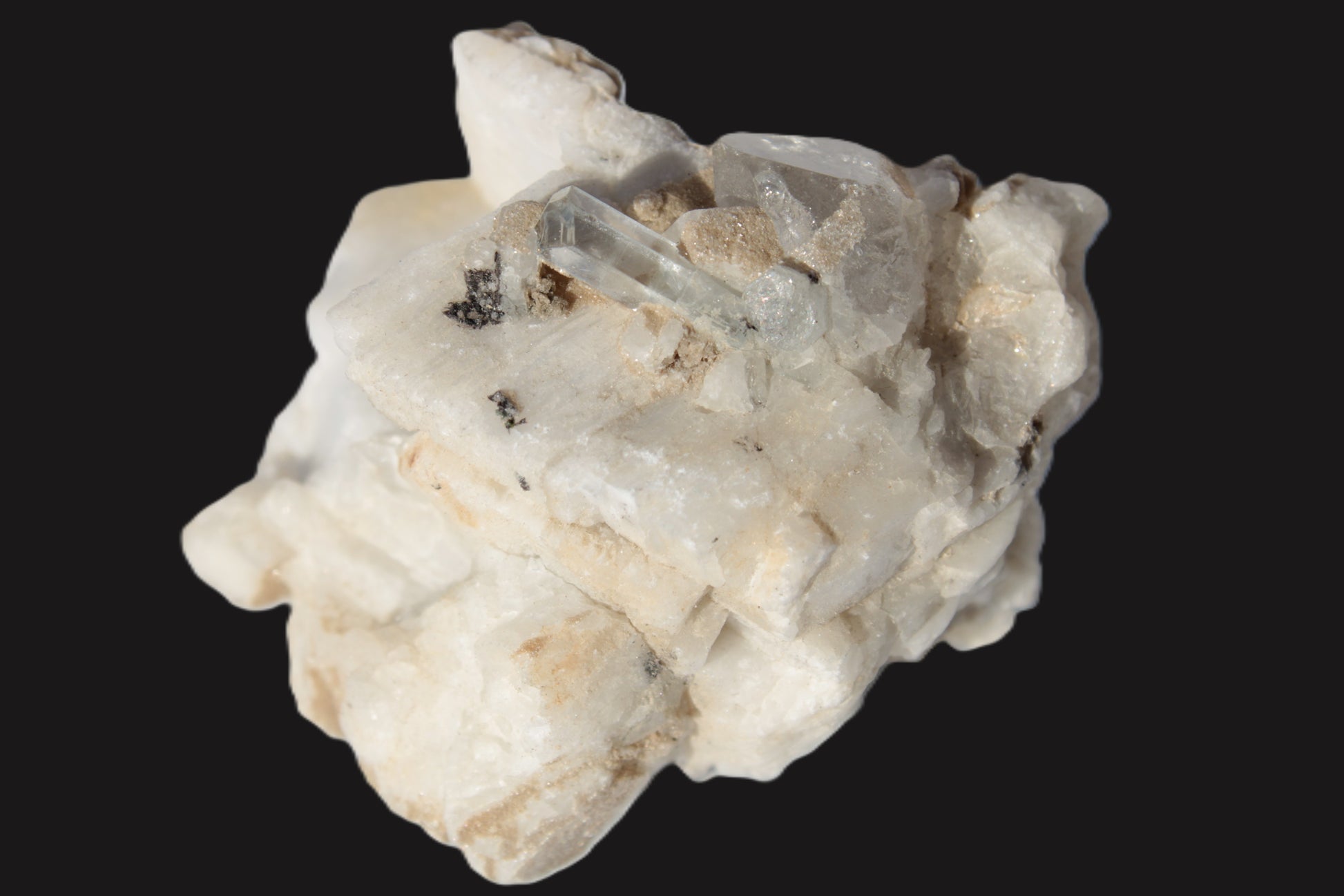 Amphitheatre Feldspar matrix with Mica and Clear Aquamarine and Quartz crystals 325ct 65g Rocks and Things