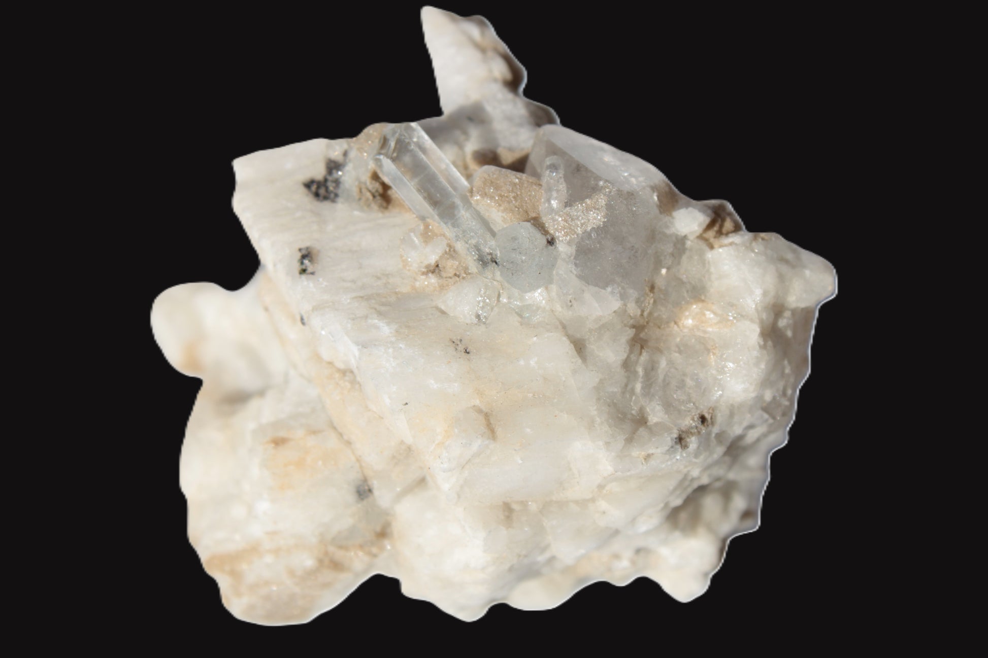 Amphitheatre Feldspar matrix with Mica and Clear Aquamarine and Quartz crystals 325ct 65g Rocks and Things