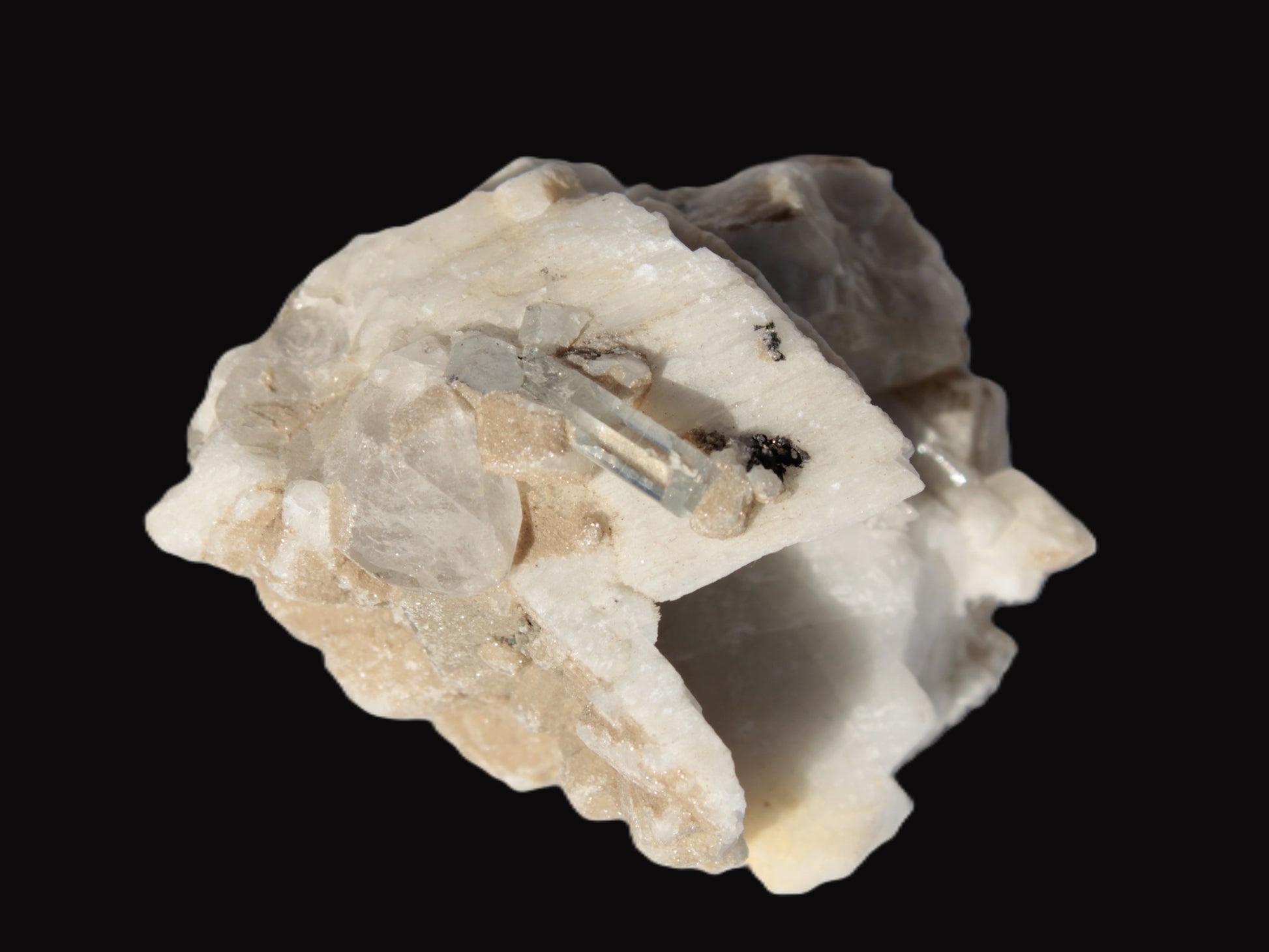 Amphitheatre Feldspar matrix with Mica and Clear Aquamarine and Quartz crystals 325ct 65g Rocks and Things